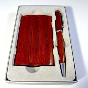 Things Remembered Engraveable Wooden Pen & Business Card Holder Set NEW Box